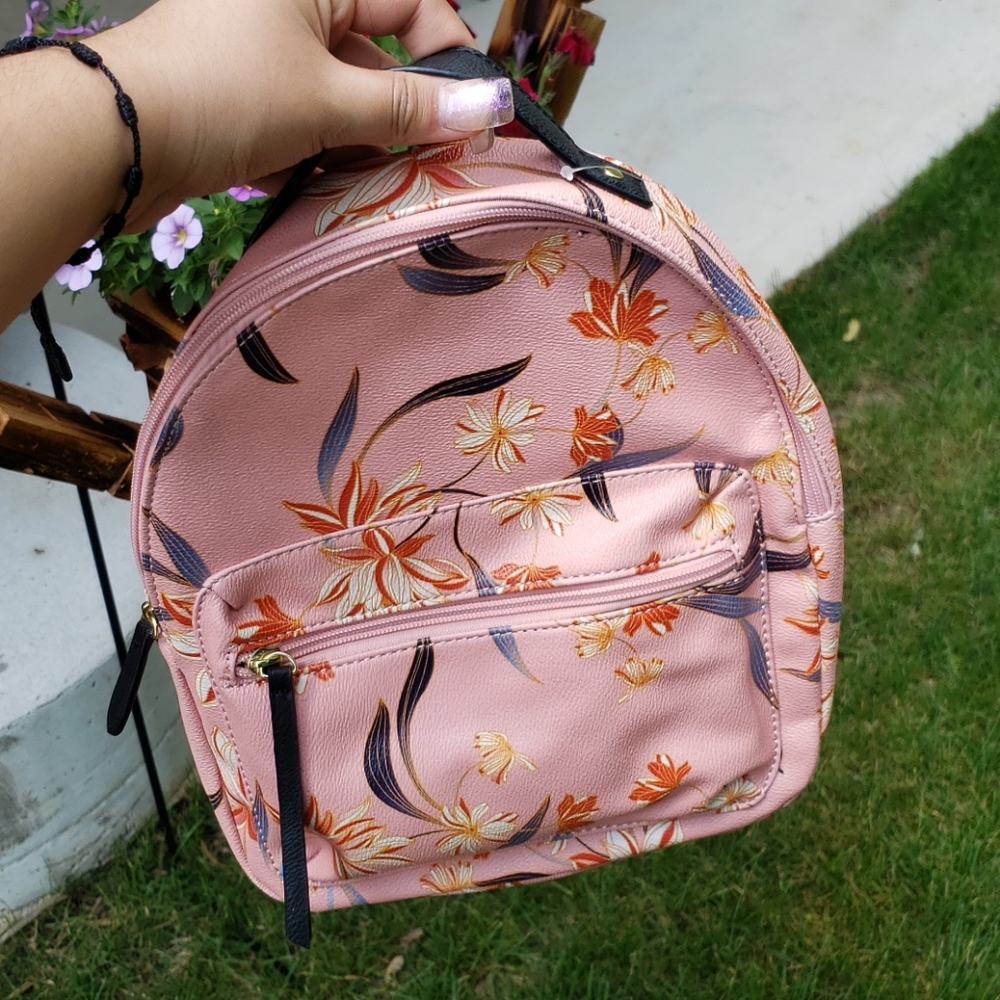 Leather flower print backpack